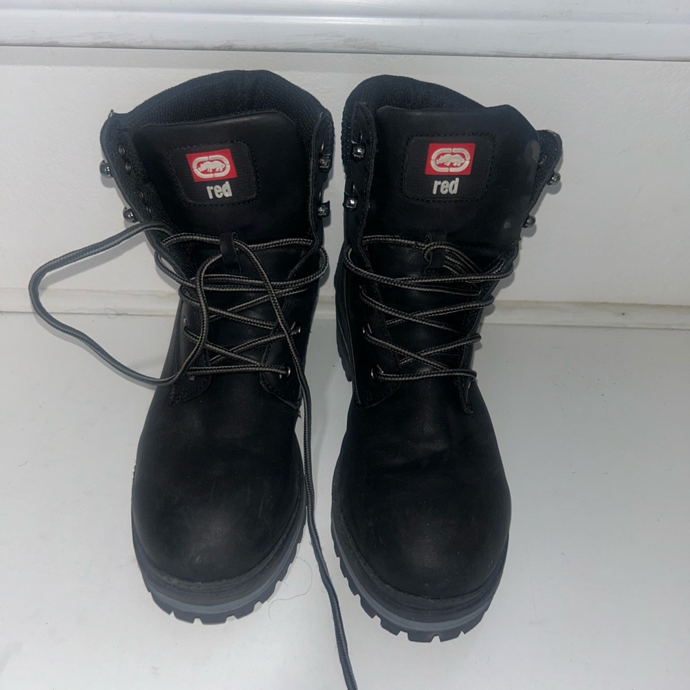 Red women’s Black Lace-Up Boots